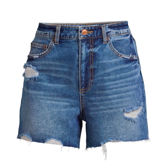 sz:5 - No Boundaries High Rise Destructed Dark Wash Midi Shorts - Picture 2 of 8